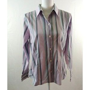 Eddie Bauer Womens Shirt Medium Wrinkle Resistant Stretch Striped Button Front